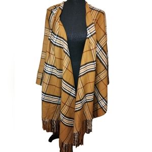 Oversized Classic Plaid Cozy Fall Blanket Scarf Fringe Trim